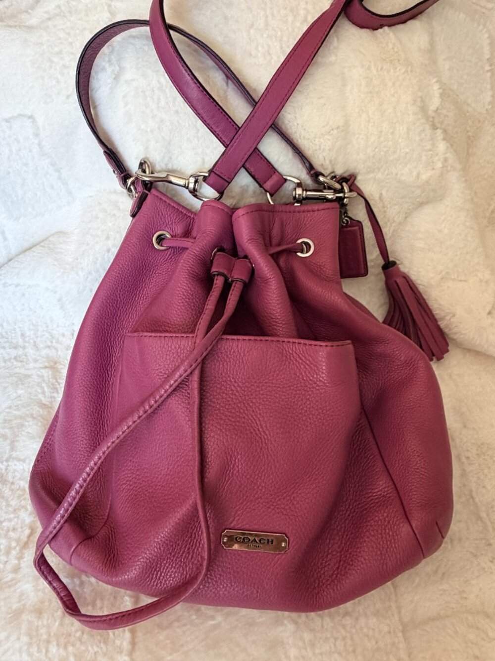 Coach Pebbled Leather Drawstring Bucket Bag - Raspberry Pink